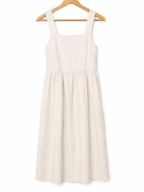NWOT NLT Linen Blend Midi Dress Cream Sleeveless Tie Back Made in USA Size L